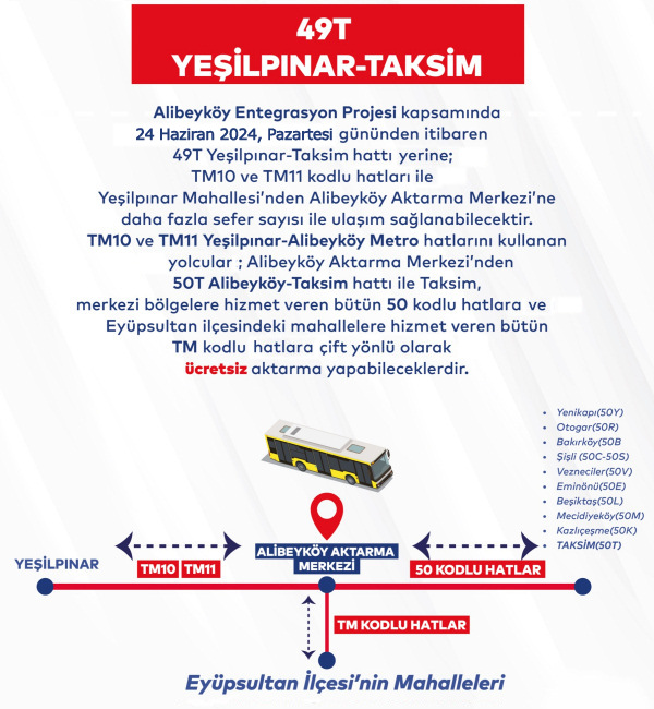 49T Yeşilpınar Taksim Otobüs Saatleri