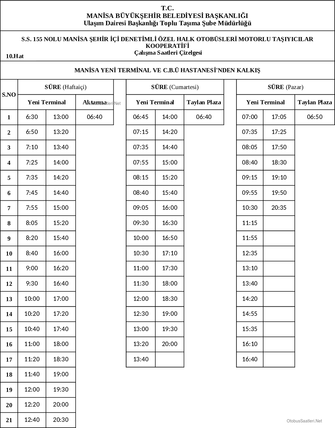 10 Manisa Otobüs Saatleri