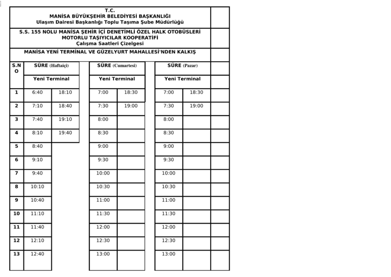 11 Manisa Otobüs Saatleri
