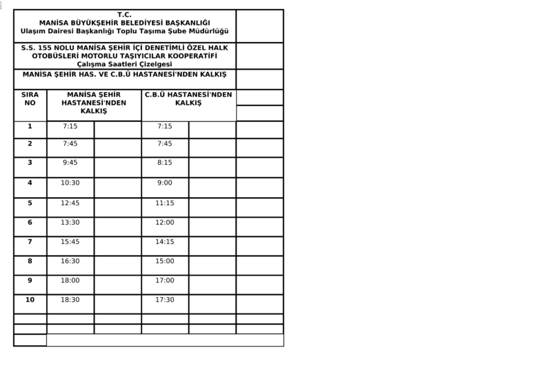 112 Manisa Otobüs Saatleri