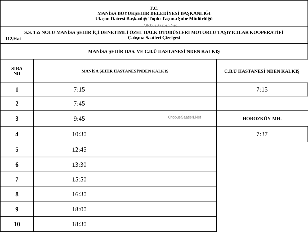 112 Manisa Otobüs Saatleri