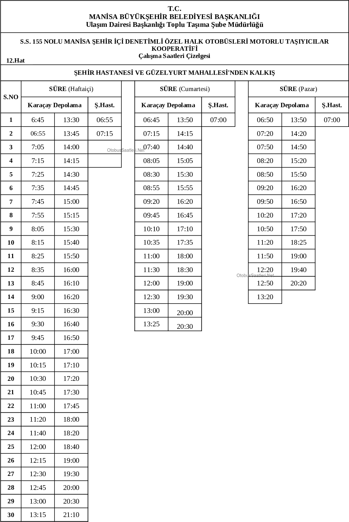 12 Manisa Otobüs Saatleri