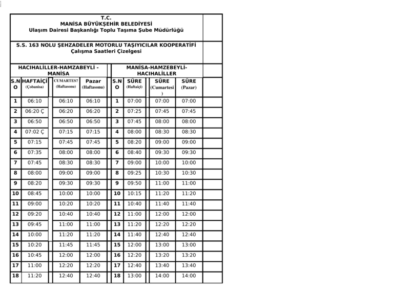 127 Manisa Otobüs Saatleri