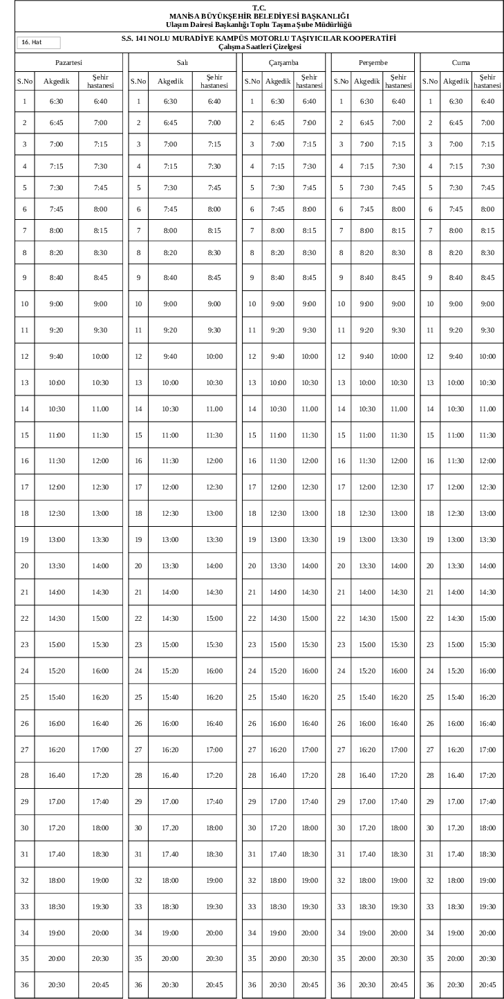 16 Manisa Otobüs Saatleri