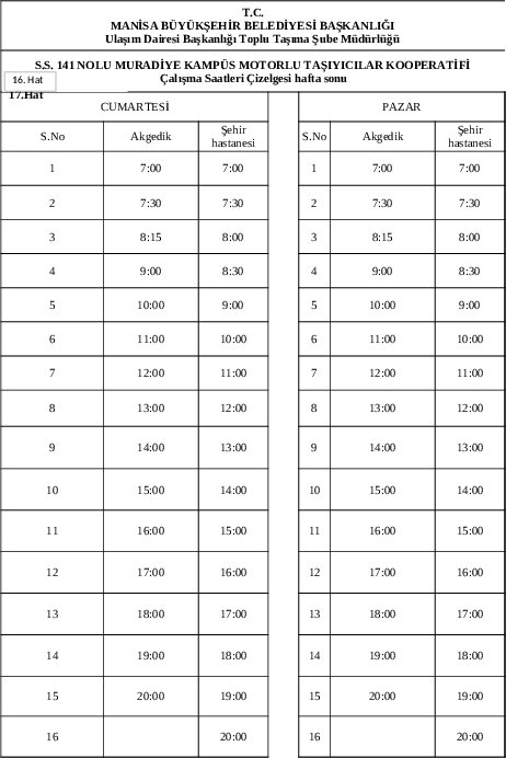 16 Manisa Otobüs Saatleri