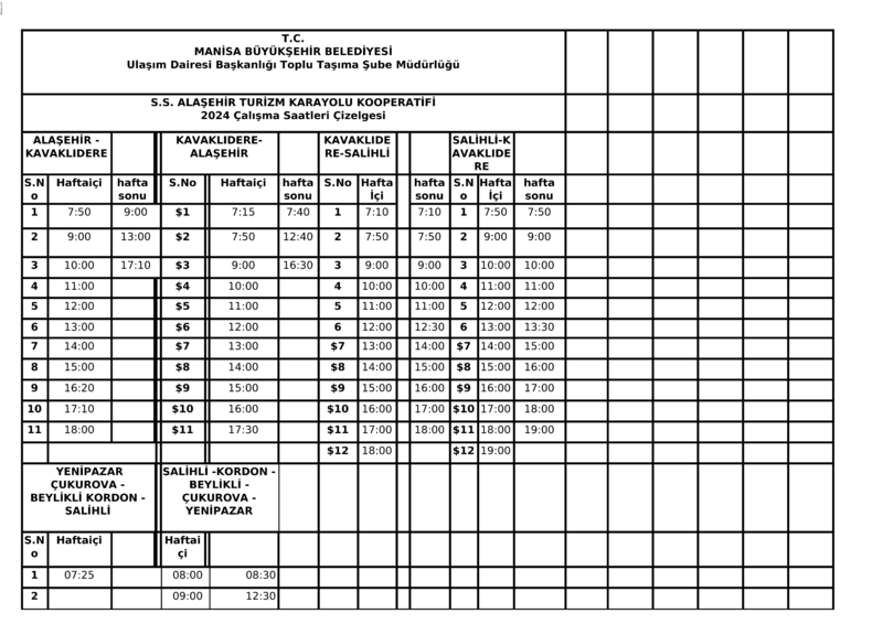 165 Manisa Otobüs Saatleri