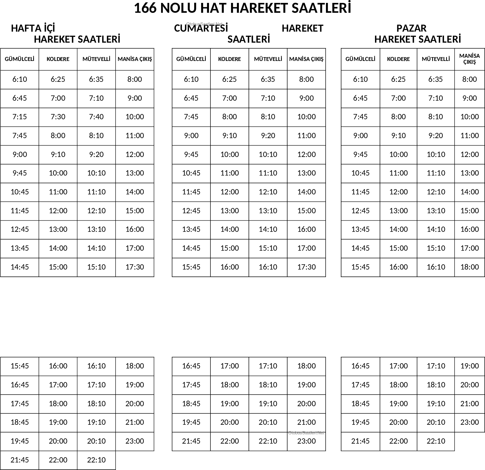 166 Manisa Otobüs Saatleri