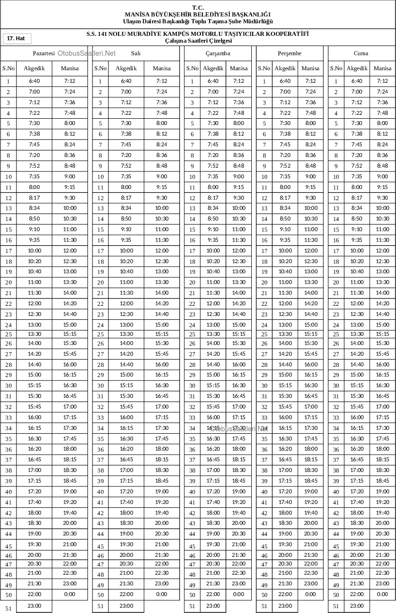 17 Manisa Otobüs Saatleri