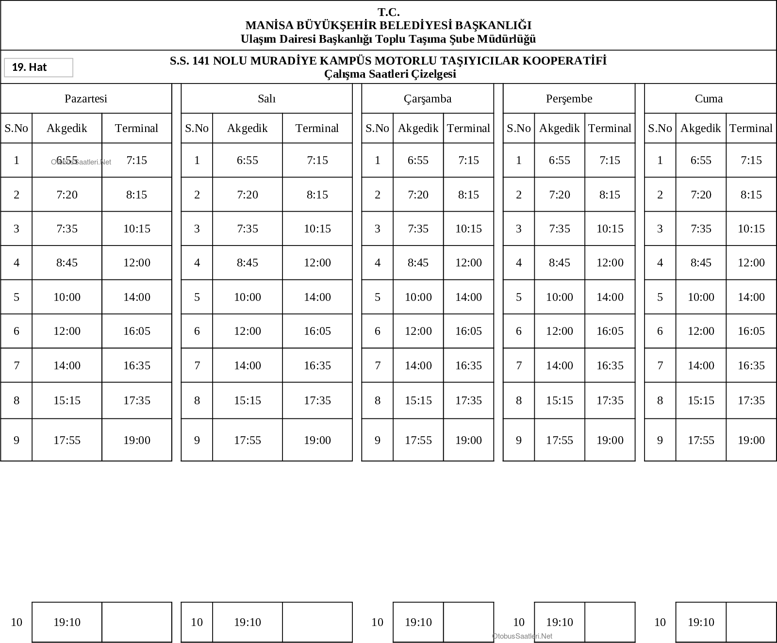 19 Manisa Otobüs Saatleri