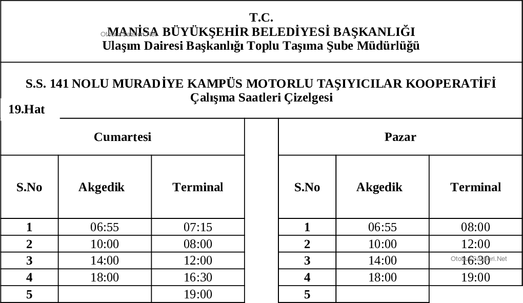 19 Manisa Otobüs Saatleri