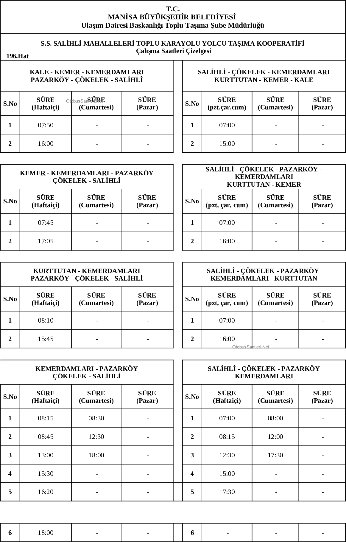 196 Manisa Otobüs Saatleri