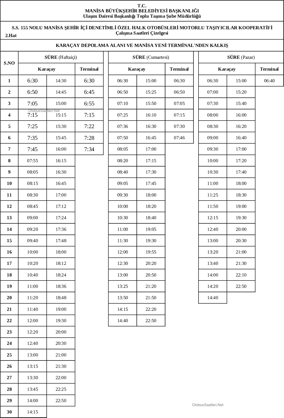 2 Manisa Otobüs Saatleri