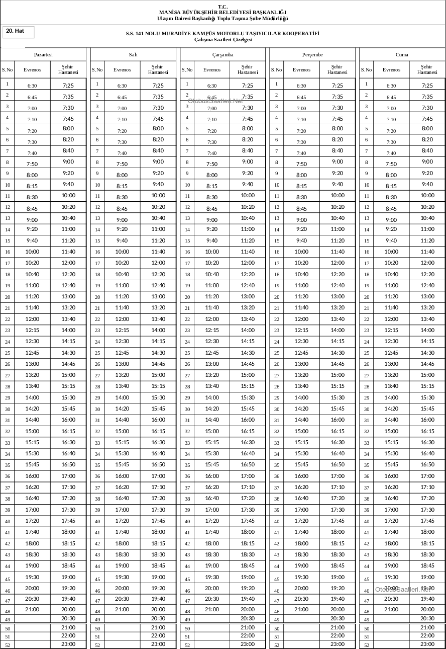 20 Manisa Otobüs Saatleri