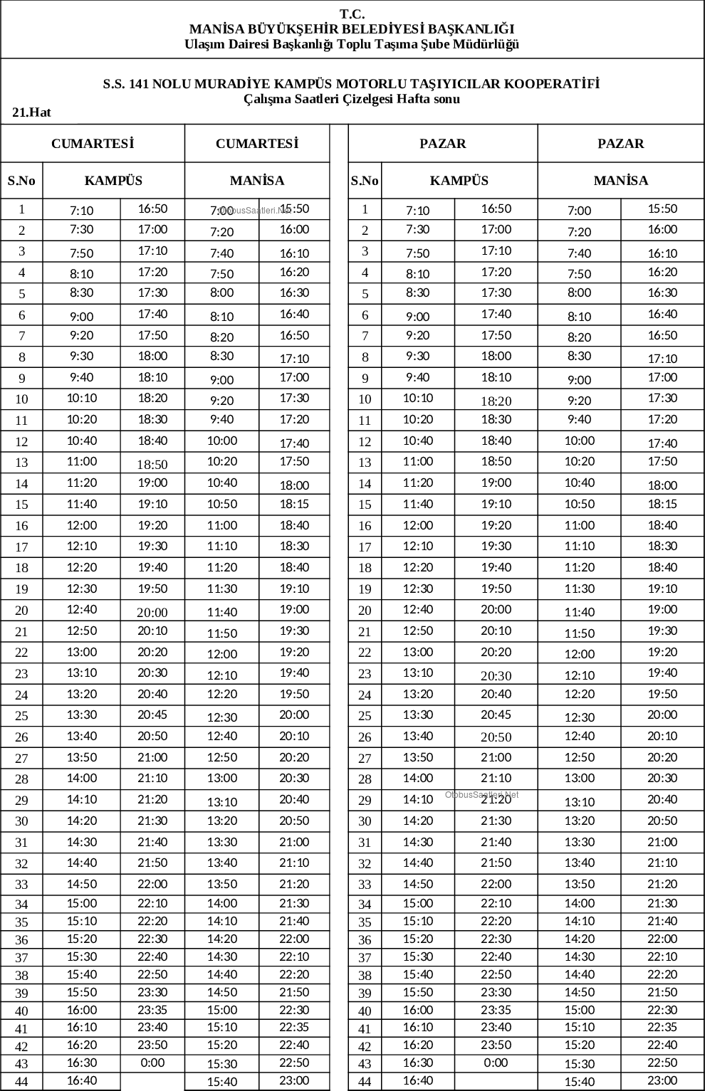 21 Manisa Otobüs Saatleri