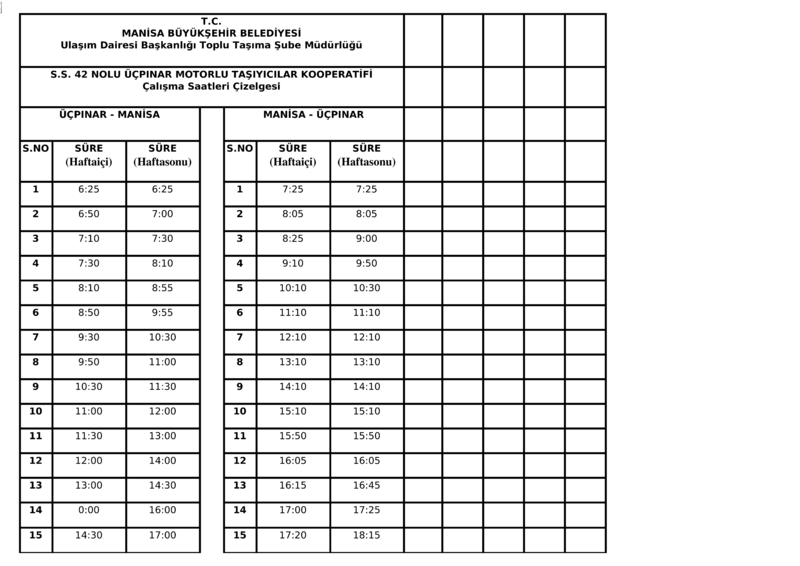 212 Manisa Otobüs Saatleri