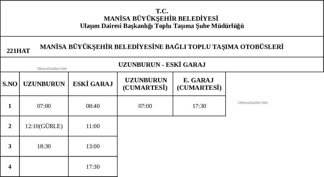 221 Manisa Otobüs Saatleri