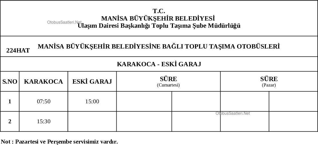 224 Manisa Otobüs Saatleri