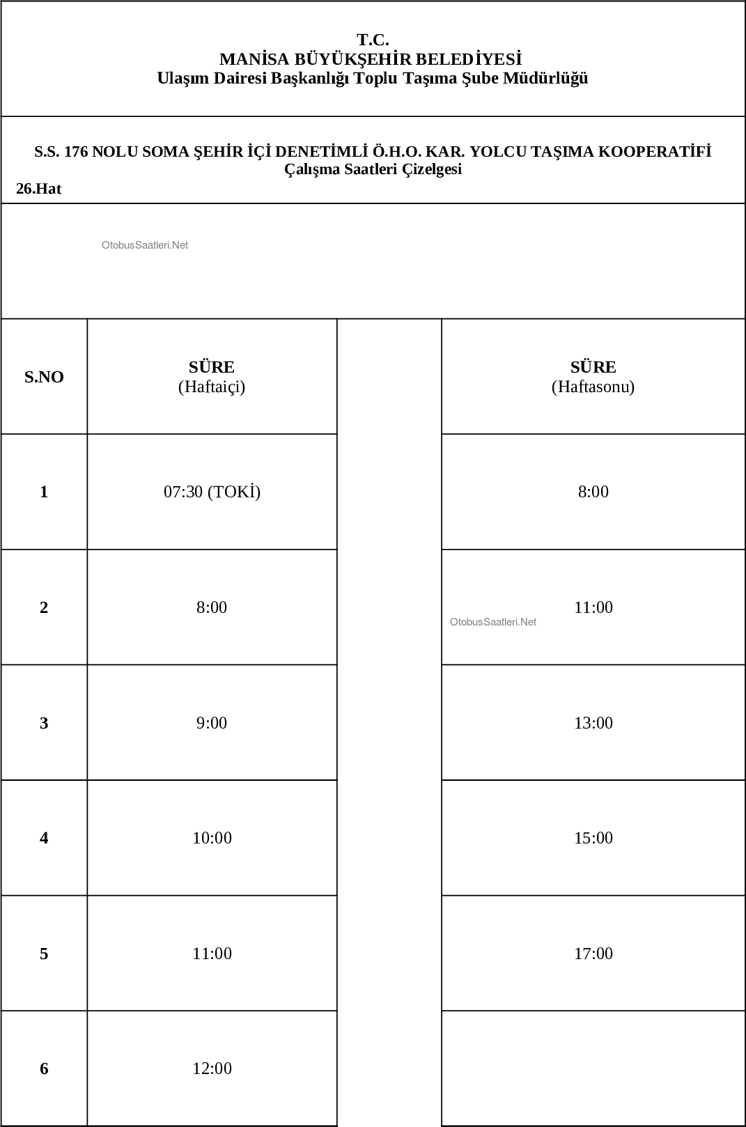 26 Manisa Otobüs Saatleri