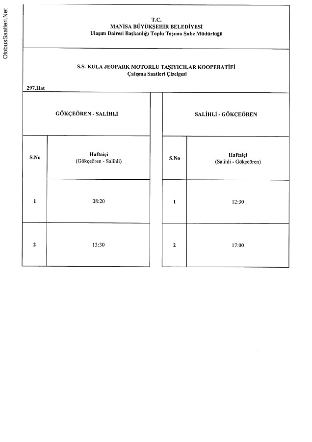 297 Manisa Otobüs Saatleri