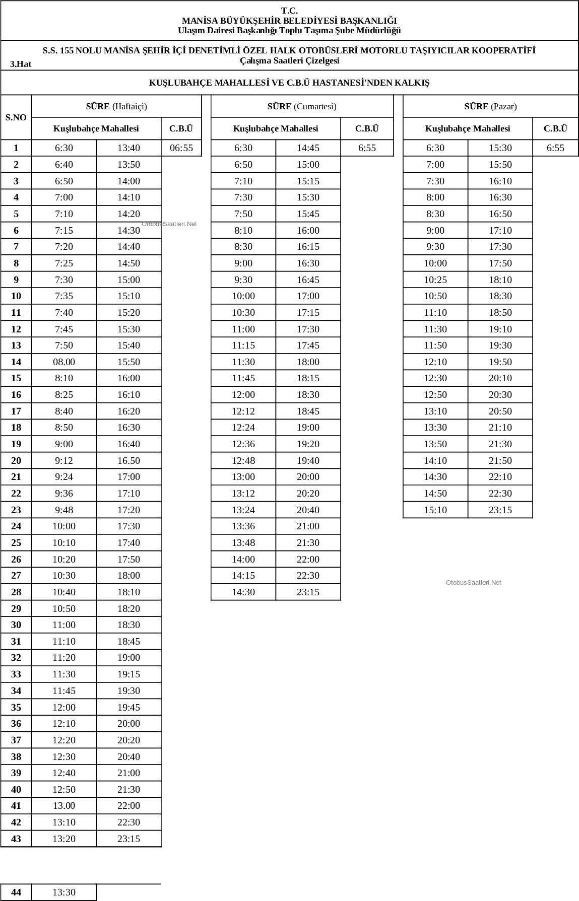 3 Manisa Otobüs Saatleri