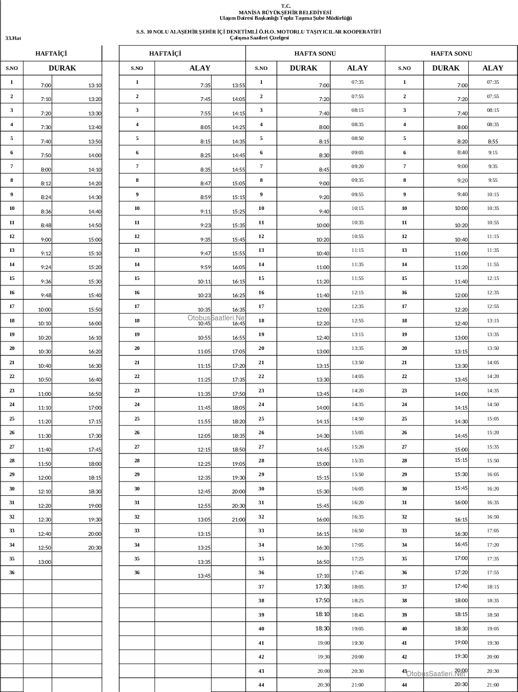 33 Manisa Otobüs Saatleri