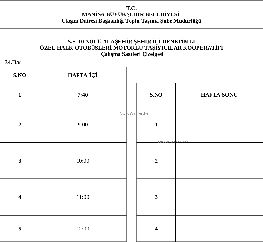 34 Manisa Otobüs Saatleri