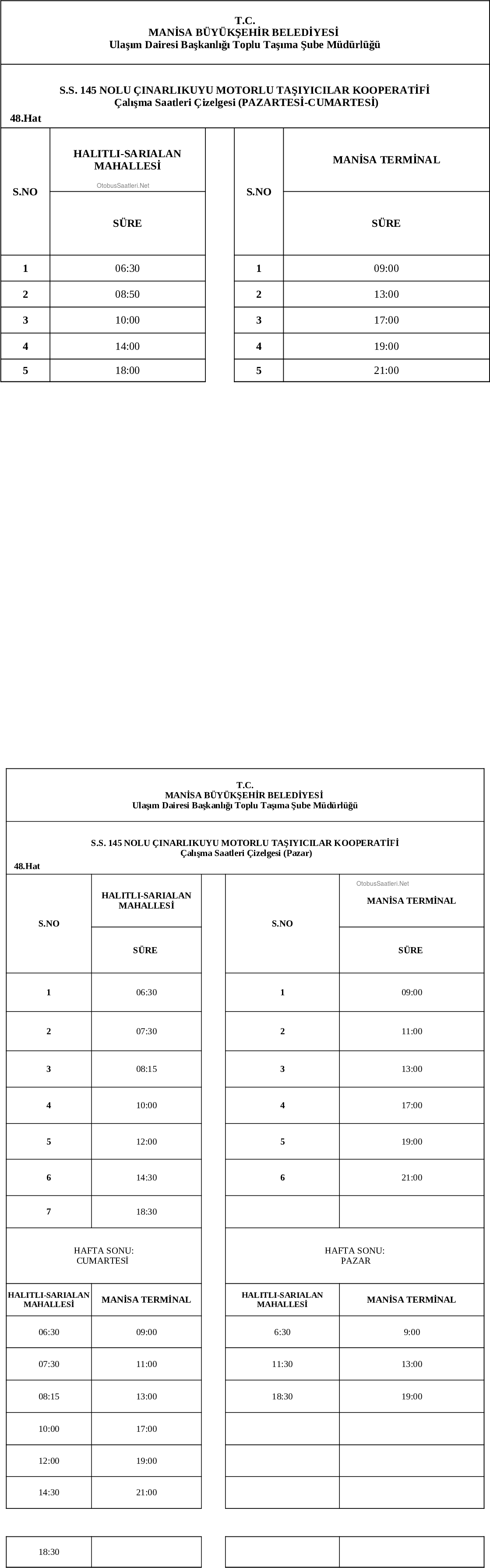 48 Manisa Otobüs Saatleri