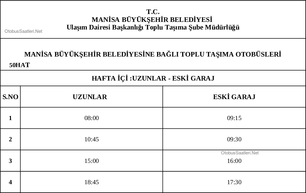50 Manisa Otobüs Saatleri