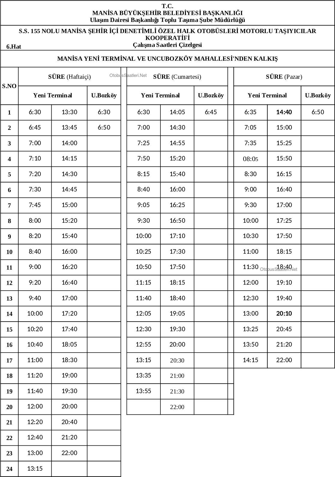 6 Manisa Otobüs Saatleri