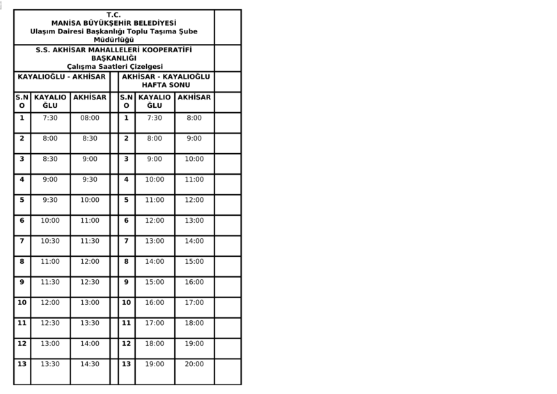 71 Manisa Otobüs Saatleri