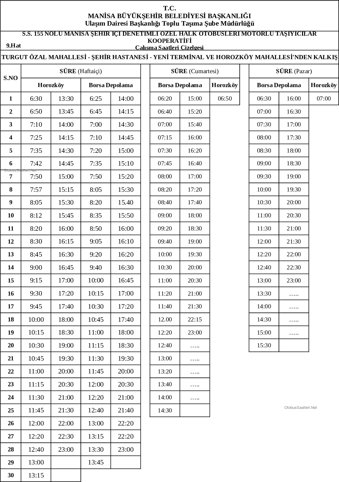 9 Manisa Otobüs Saatleri