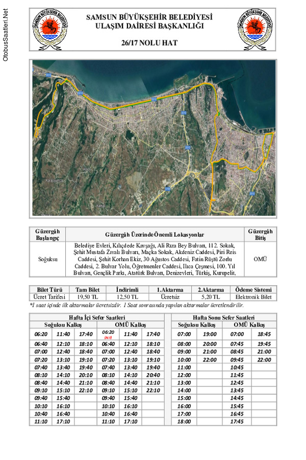 26 Samsun Otobüs Saatleri
